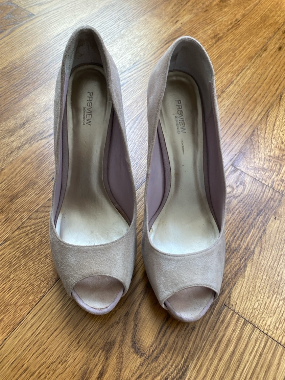 Preview International Women's Suede Peep-Toe Pumps in Taupe